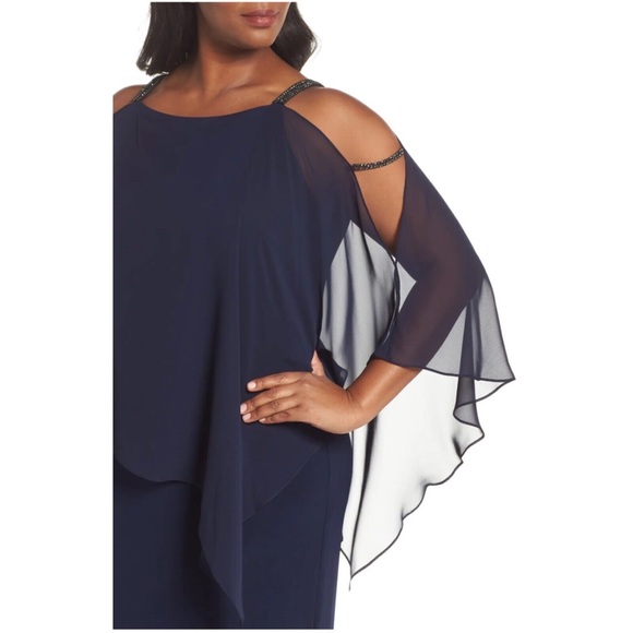 Xscape full length navy cold shoulder formal dress. Plus size 18W - Picture 4 of 7